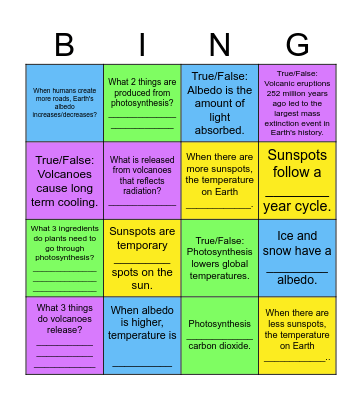 Natural Causes of Climate Change Bingo Card