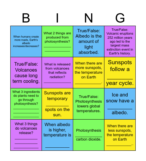 Natural Causes of Climate Change Bingo Card