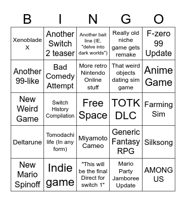 Last Switch 1 Direct Bingo Card