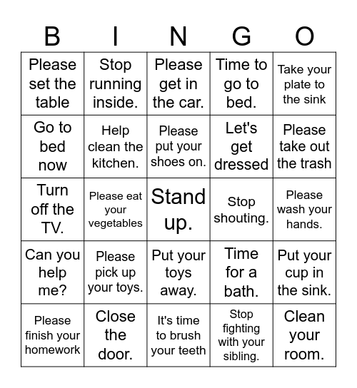 Effective Commands Bingo Card