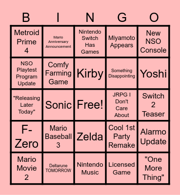 3/27/25 Nintendo Direct Bingo Card