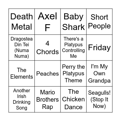Funny Songs Bingo Card