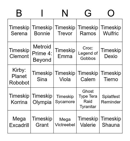 Timeskip Direct Bingo Card