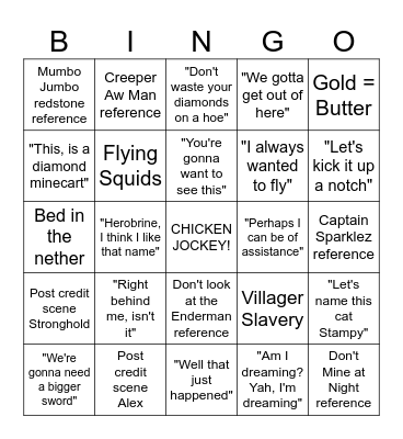 Minecraft Movie Bingo Card