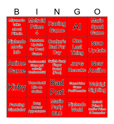 Nintendo Direct 3/27/25 Bingo Card
