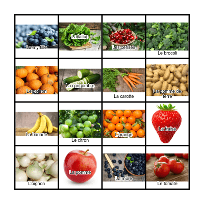Fruits et légumes Bingo Card