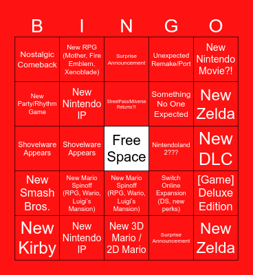 Nintendo Direct Bingo Card