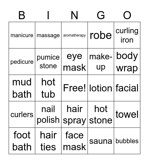 Special Spa Bingo Card