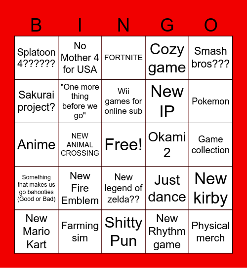 NINTINGO BUNGITS Bingo Card