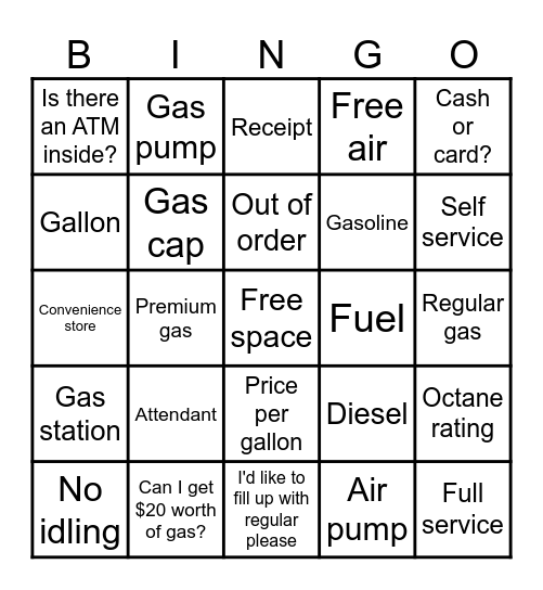 Gas Station ⛽️ Bingo Card
