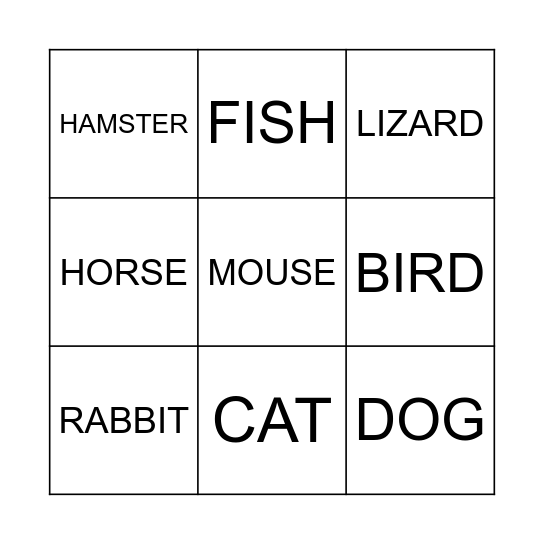 PETS Bingo Card