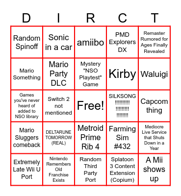 Nintendo Direct 2025-03-27 Bingo Card