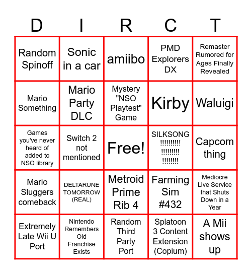 Nintendo Direct 2025-03-27 Bingo Card