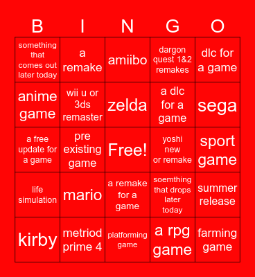 Nintnedo direct 3.27.2025 Bingo Card