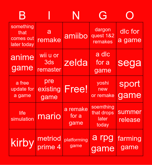 Nintnedo direct 3.27.2025 Bingo Card