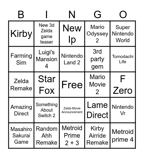 Switch direct Bingo Card