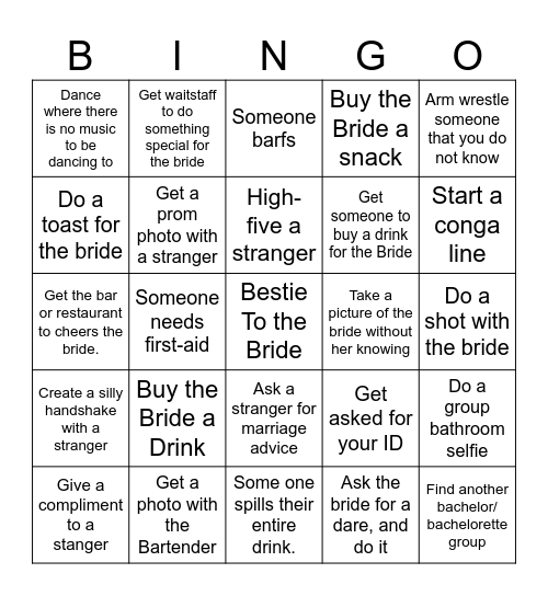 CHRIS' BACHELORETTE BINGO Card