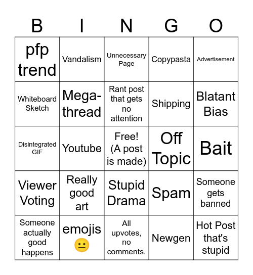 BFDI Wiki Bingo Card