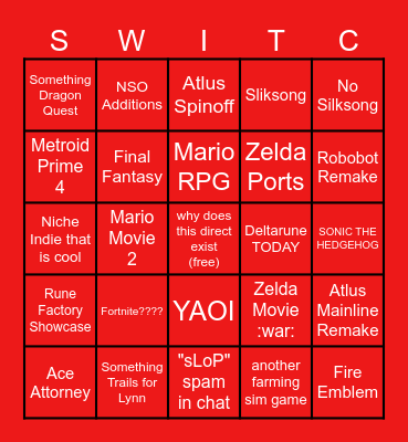 Last Switch Direct Bingo Card