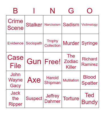 Serial Killer Bingo Card