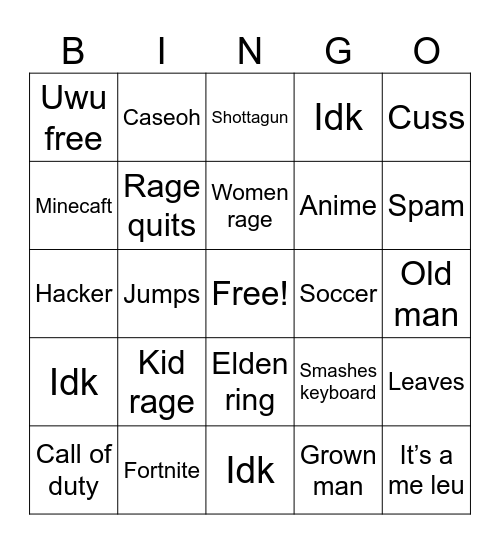 Untitled Bingo Card