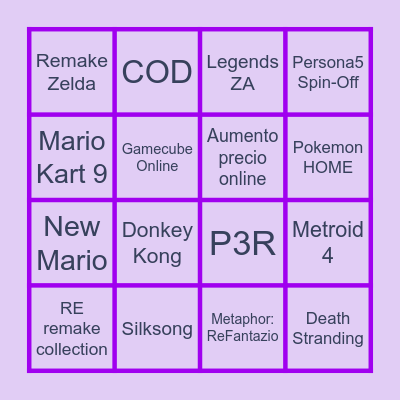Nintendo Direct - 27.0.3.25 Bingo Card