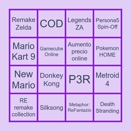 Nintendo Direct - 27.0.3.25 Bingo Card