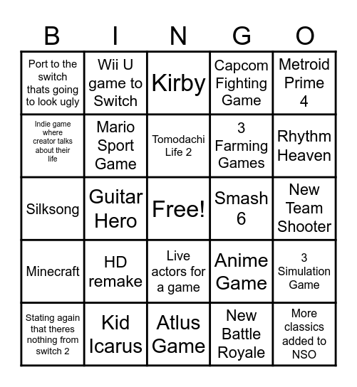 Nintendo 3/27 Bingo Card