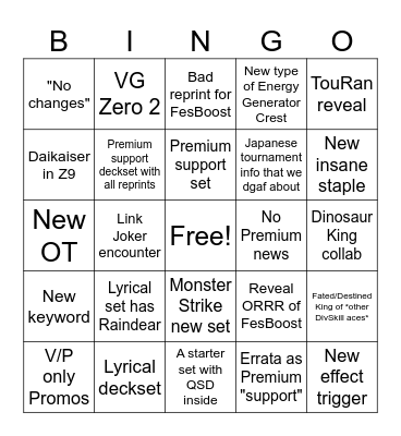 VG Stream bingo Card