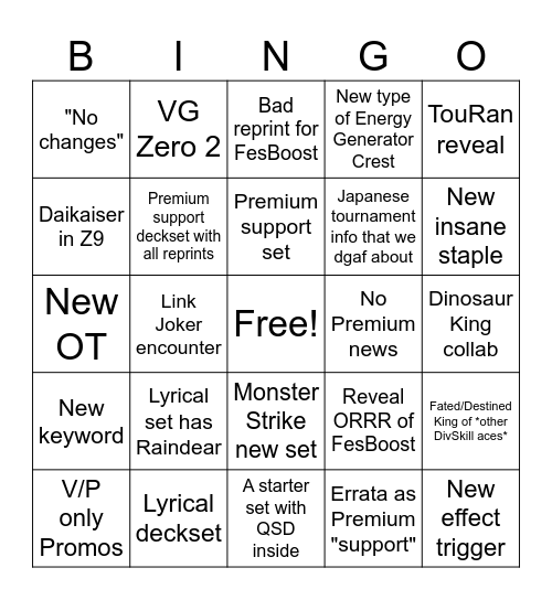 VG Stream bingo Card
