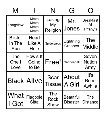 90's Mixtape 1 Bingo Card