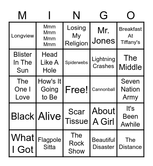90's Mixtape 1 Bingo Card