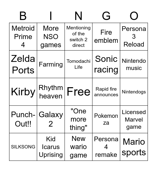 direct 3/27/25 Bingo Card
