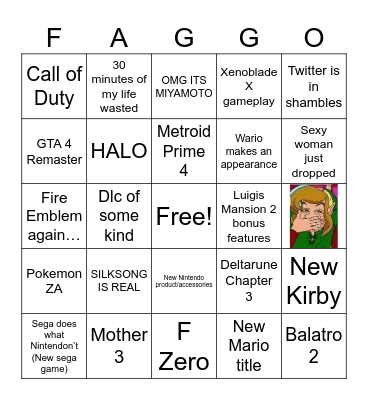 Nintendo Direct 3/27 Bingo Card