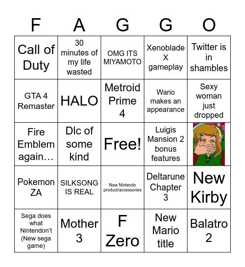 Nintendo Direct 3/27 Bingo Card