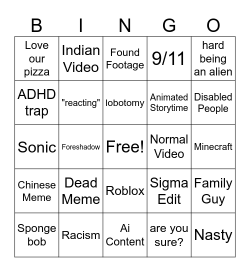instagram reels Bingo Card
