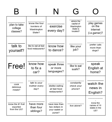 DO YOU...? Bingo Card