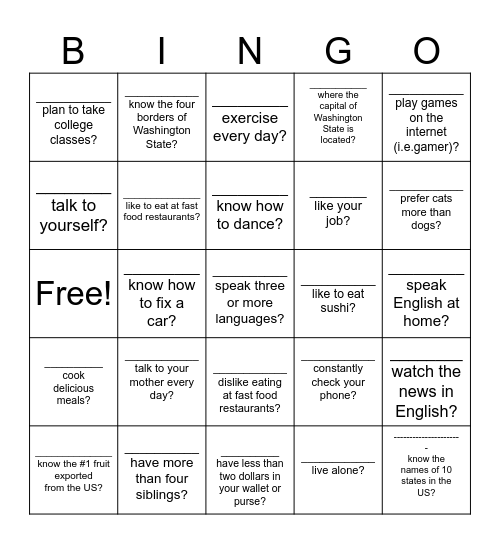 DO YOU...? Bingo Card