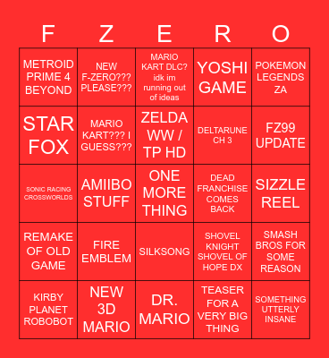 NINTENDO DIRECT 3/27/2025 BINGO Card