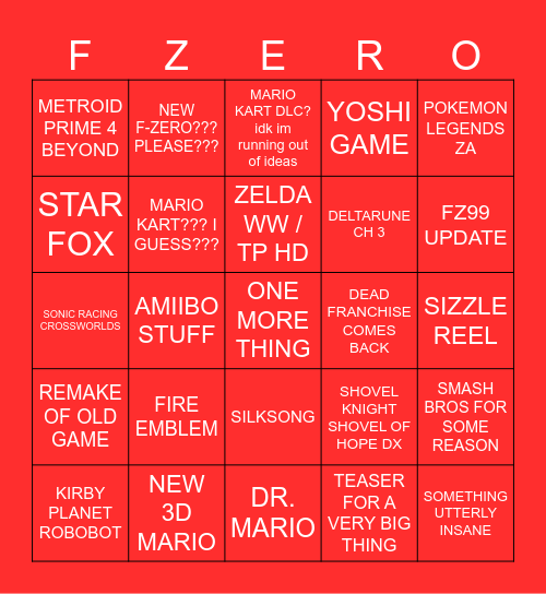 NINTENDO DIRECT 3/27/2025 BINGO Card