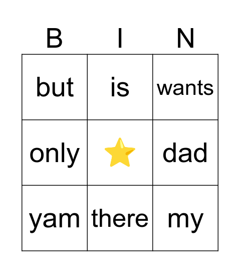 Sight Word Bingo 1 Bingo Card
