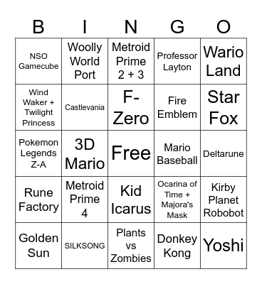 NINTENDIE DIRECT Bingo Card