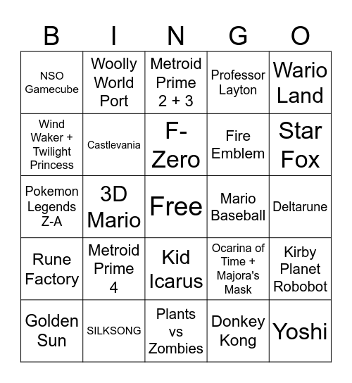 NINTENDIE DIRECT Bingo Card