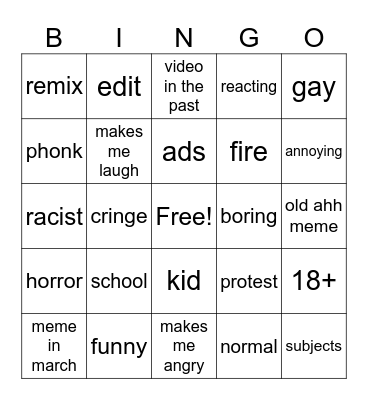 Tiktok Bingo Card