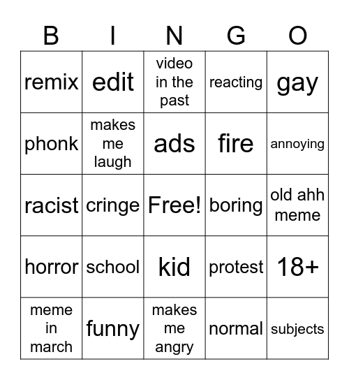 Tiktok Bingo Card