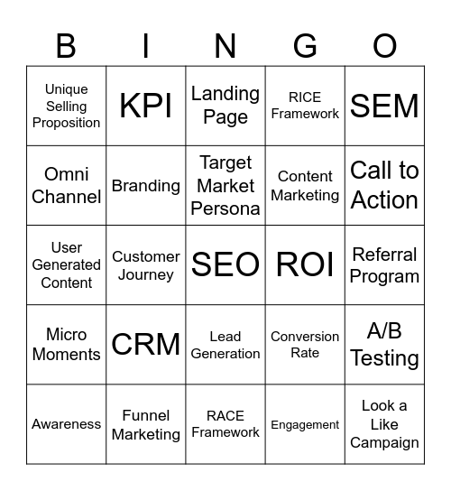 Marketing MPZ Bingo Card