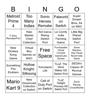 Nintendo Direct 3/27/2025 Bingo Card