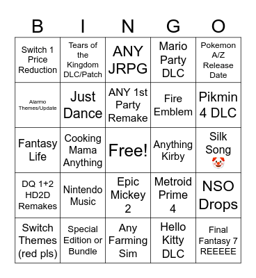 Last Nintendo Direct Bingo Card