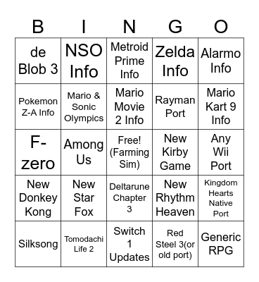 Nintendo Direct - March 27, 2025 Bingo Card