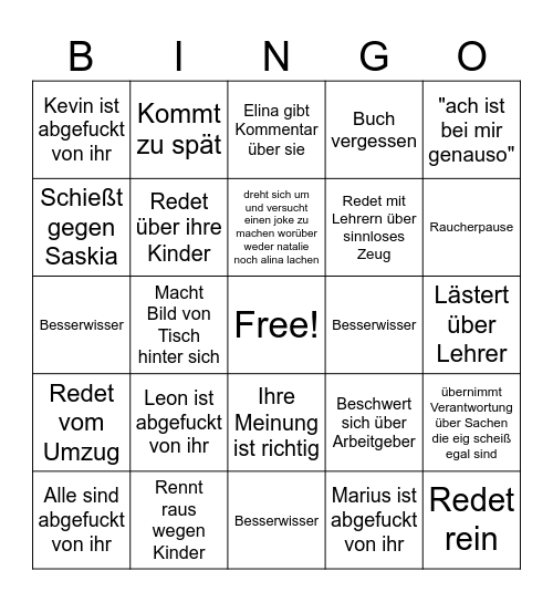 Jenny Bingo Card